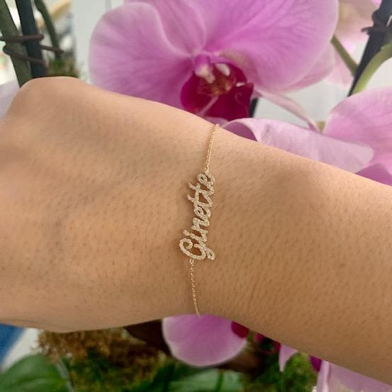 14K Ginette Diamond Script Nameplate Bracelet