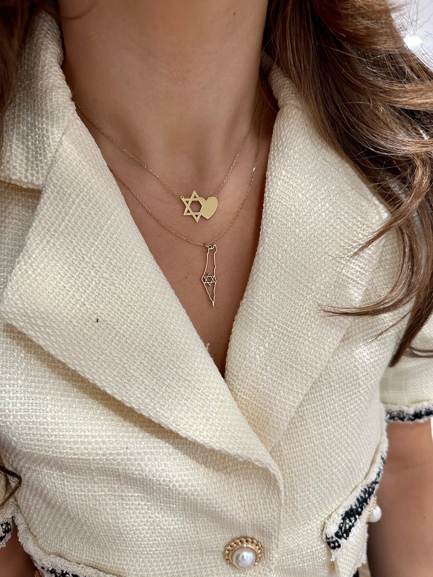 Israel Map Outline Necklace with Star of David