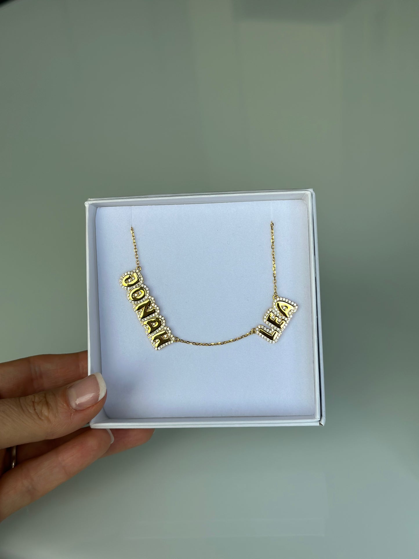 Two Name Maya Bubble CZ Nameplate Necklace