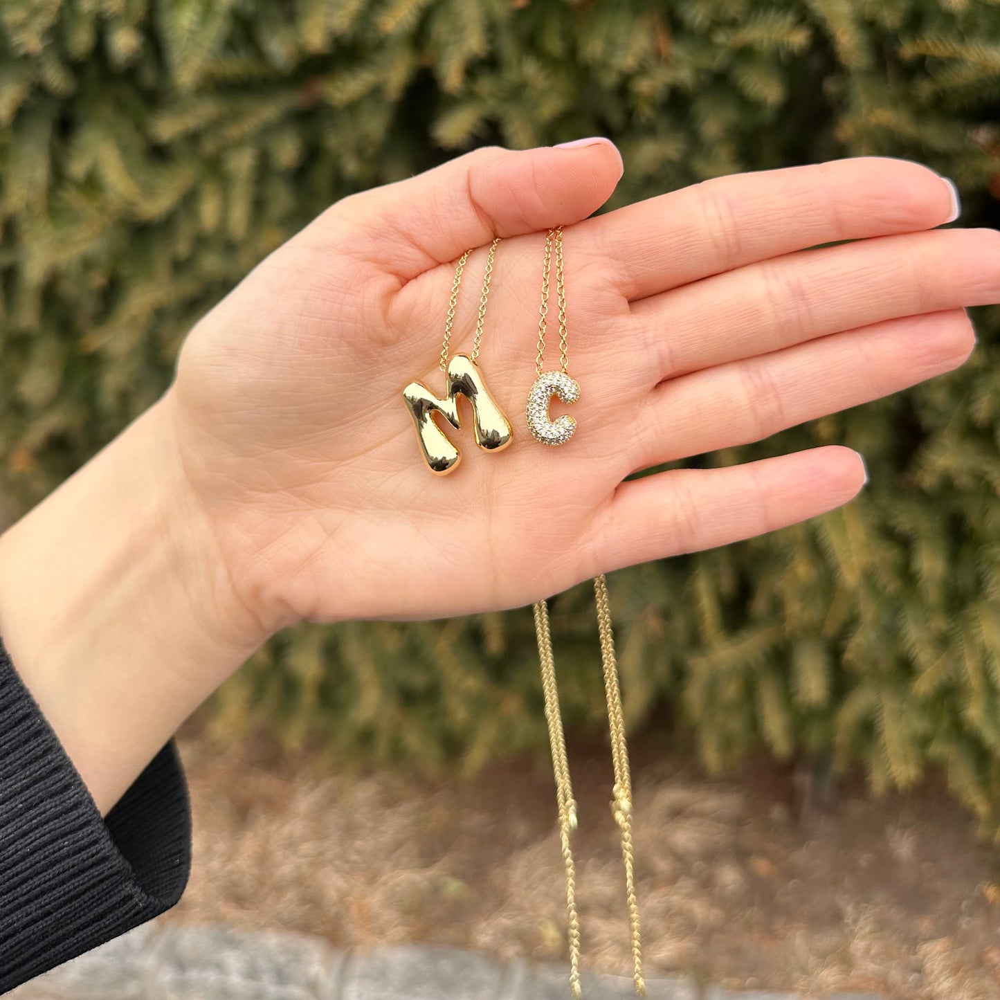 Frosted bubble letter initial necklace, inspired by Hailey Bieber, made from high-quality sterling silver for a timeless, durable, and trendy accessory. Perfect for personalized style with a chic frosted finish.