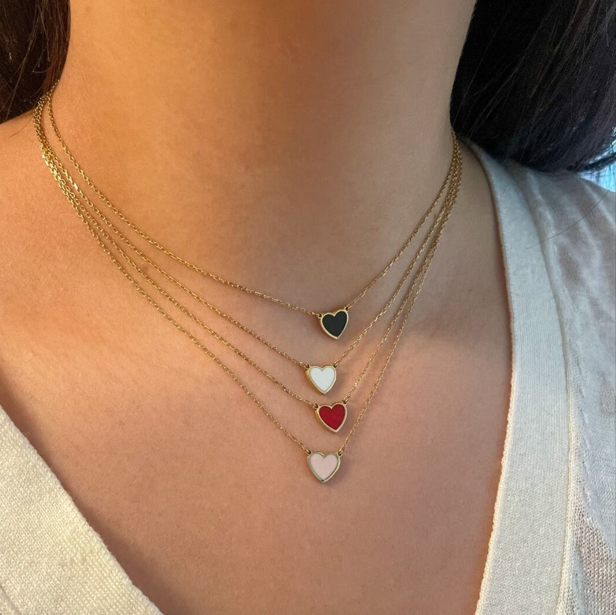 Adina Mini Enamel Heart Necklace