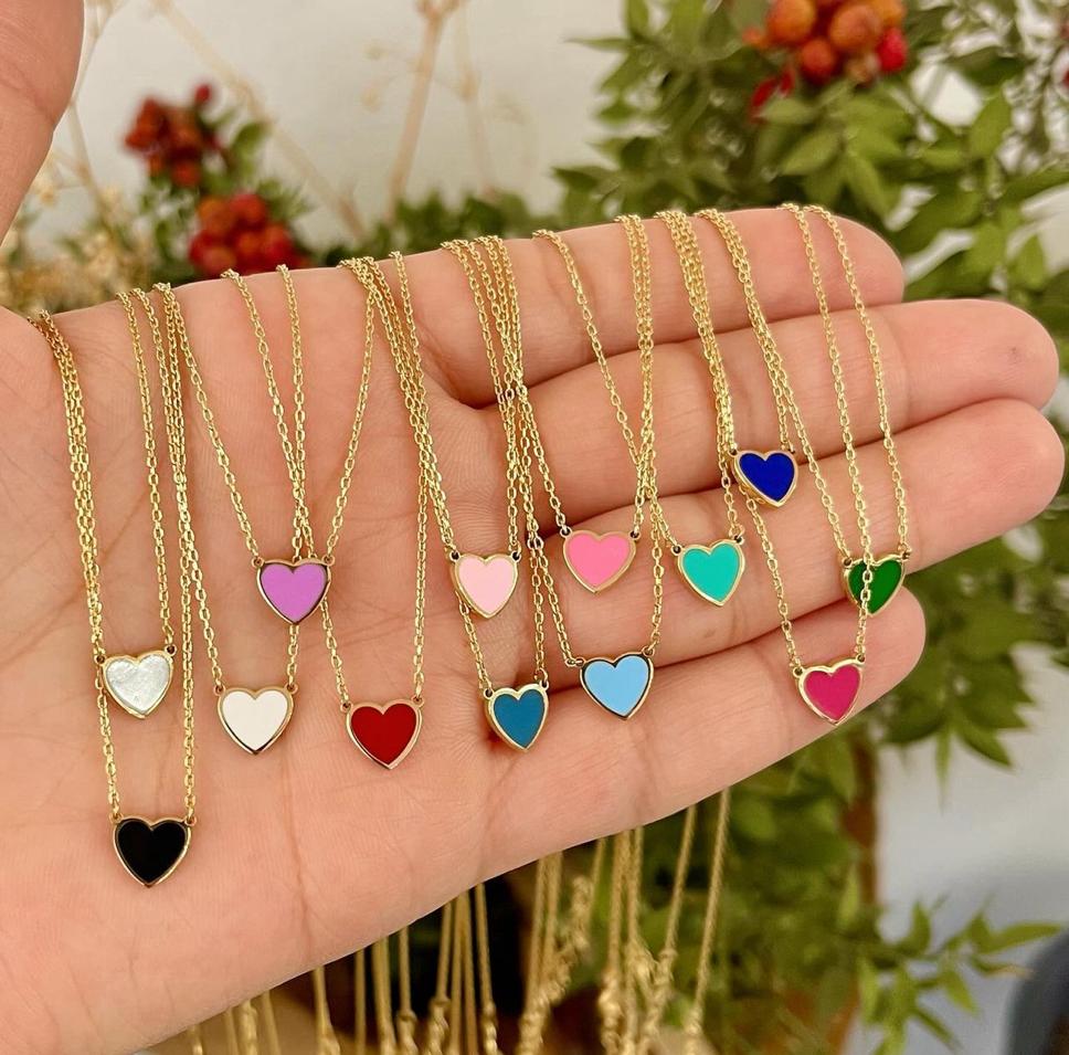 Adina Mini Enamel Heart Necklace