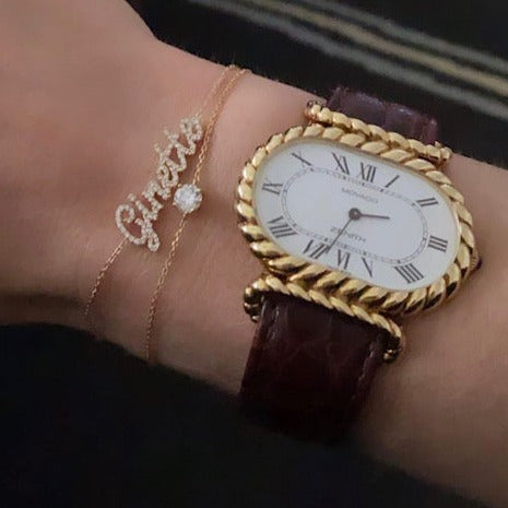 14K Ginette Diamond Script Nameplate Bracelet