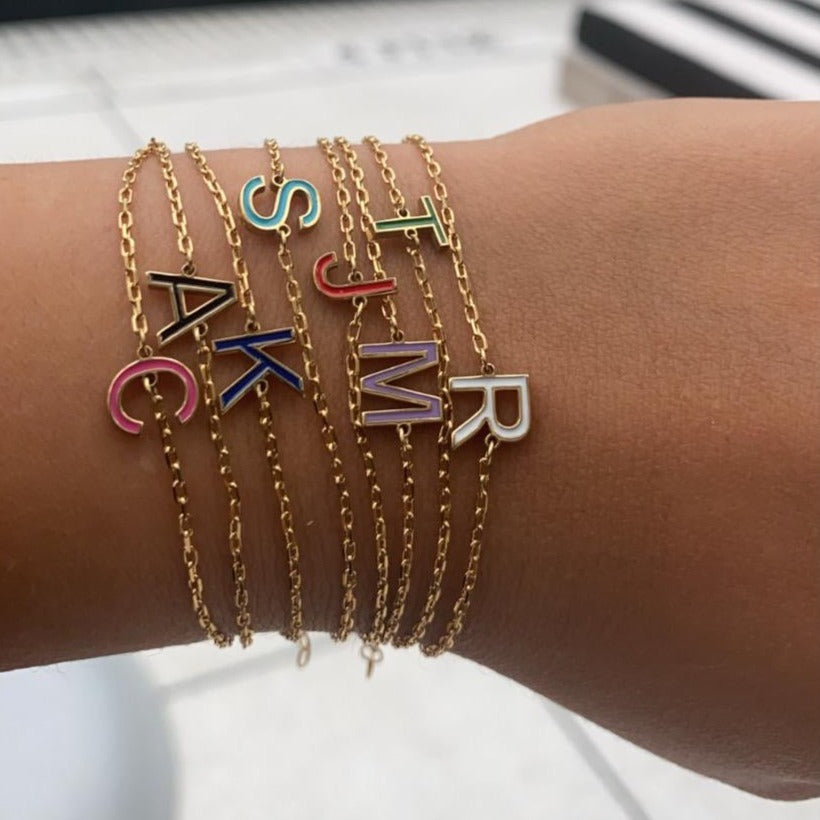 Enamel Initial Bracelet