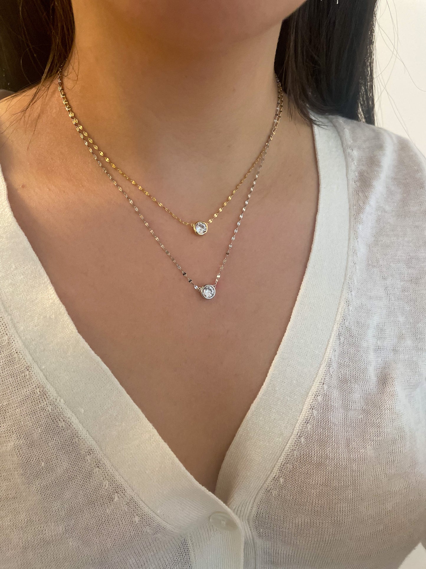 Bezel Necklace on Shiny Chain