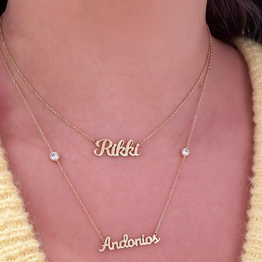 Catherine Name Necklace with Floating CZ Bezels