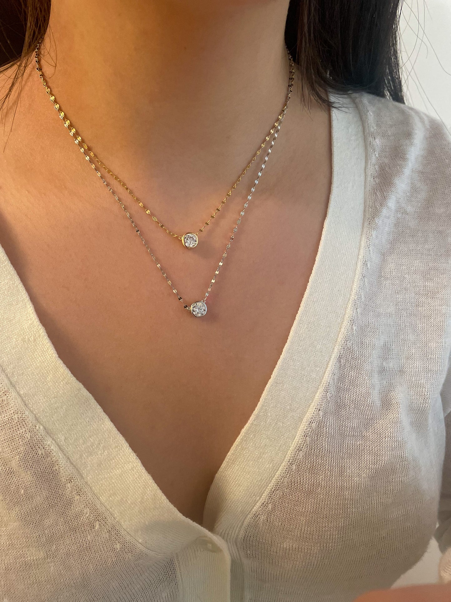 Bezel Necklace on Shiny Chain