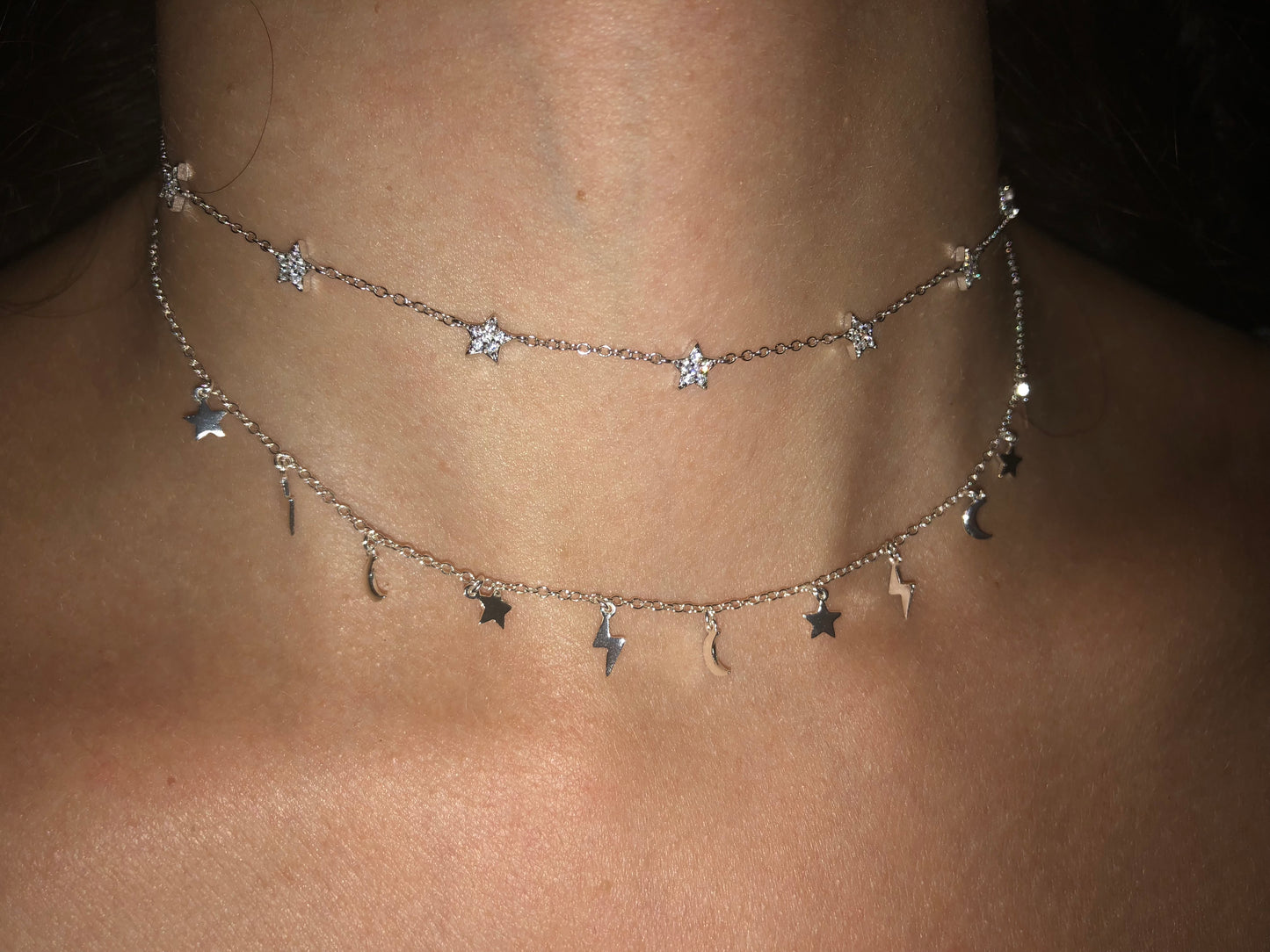 Star Moon Bolt Dangling Choker - Retail Therapy Jewelry