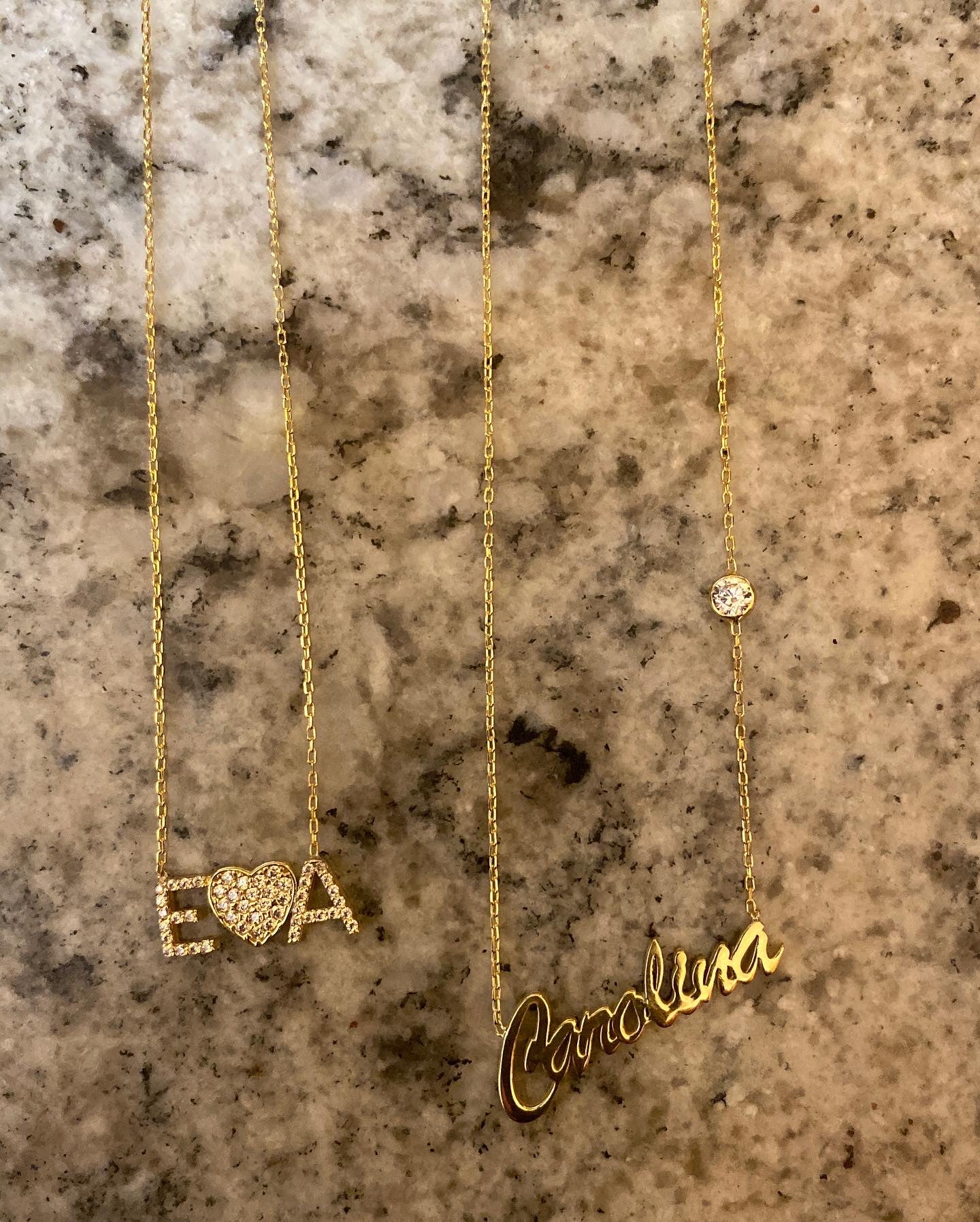 Elana Cursive Nameplate with Floating Stone - Retail Therapy Jewelry