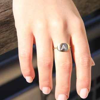 14K Diamond Initial Disc Ring